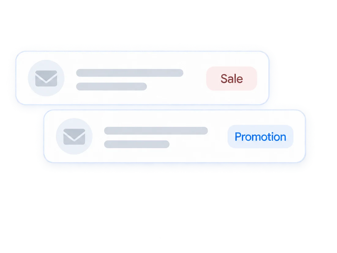 Sale and promotion email rows.